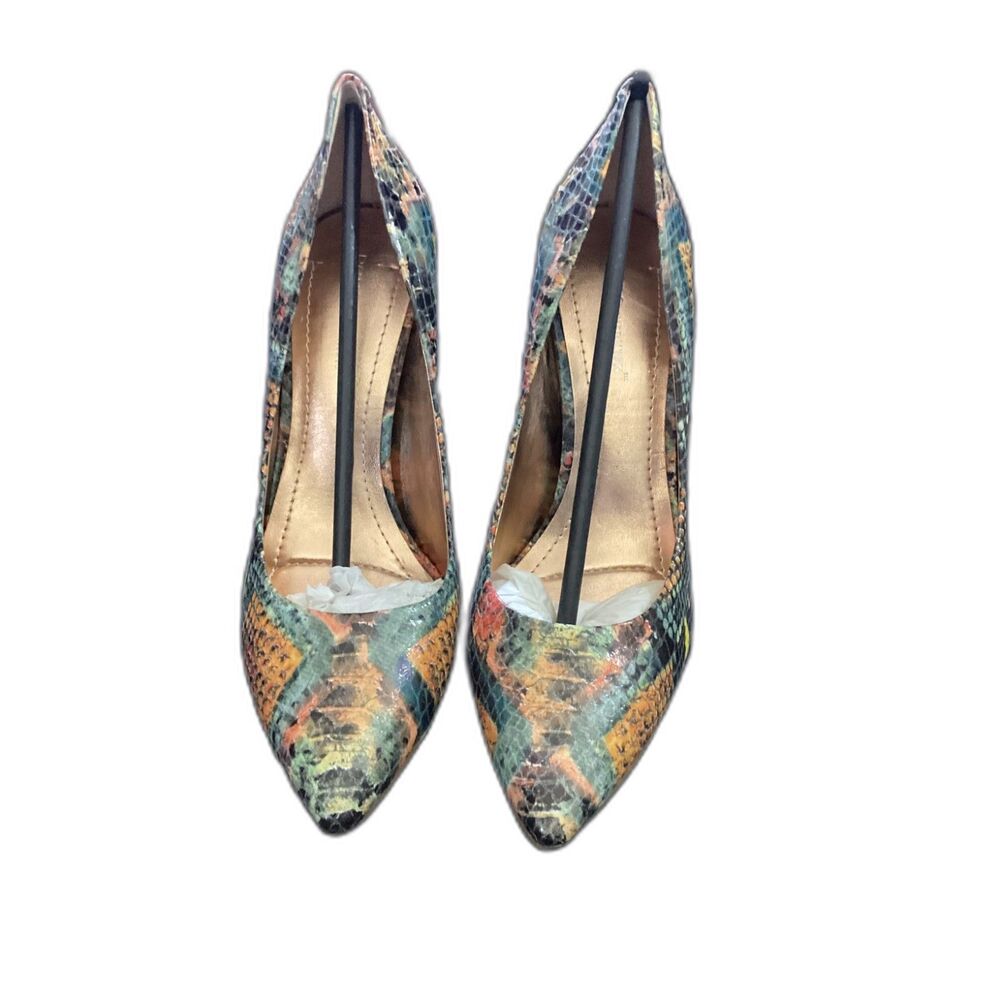 BCBG Multicolor Snakeskin Pointed Toe Heels